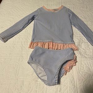 Seersucker Ruffle Butts Long Sleeve Rash Guard Bikini